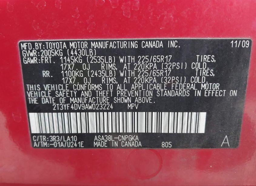 Photo 9 of 2010 Toyota Rav4 LIMITED (VIN 2T3YF4DV9AW023224)