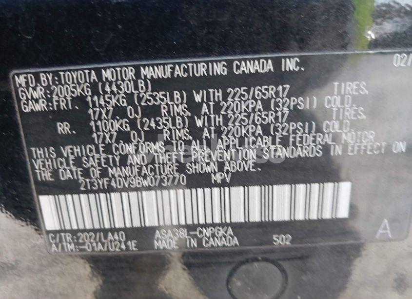 Photo 9 of 2011 Toyota Rav4 LIMITED (VIN 2T3YF4DV9BW073770)