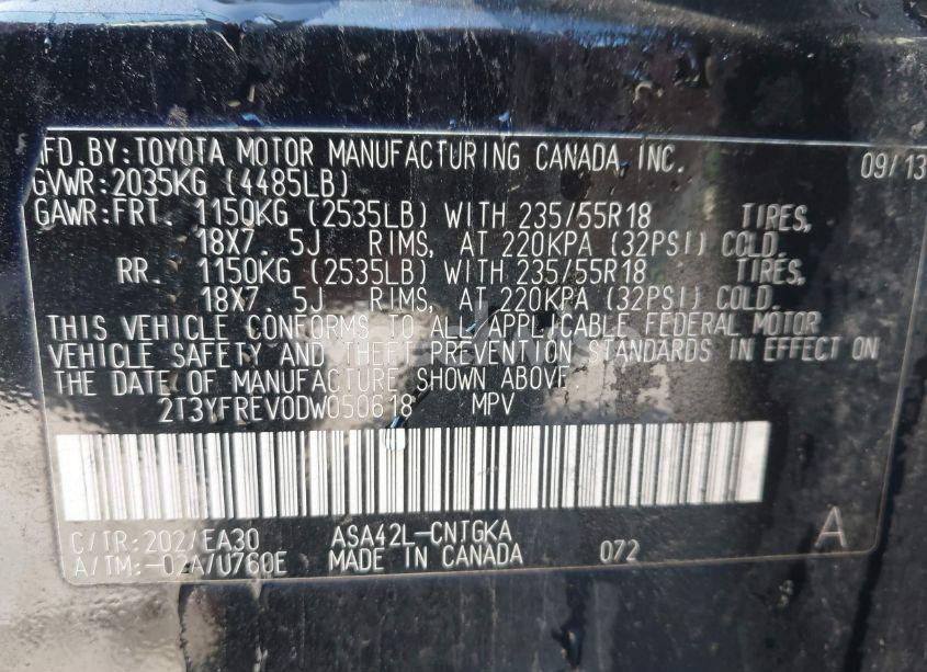 Photo 9 of 2013 Toyota Rav4 LIMITED (VIN 2T3YFREV0DW050618)