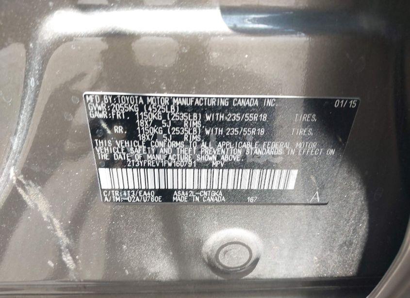 Photo 9 of 2015 Toyota Rav4 LIMITED (VIN 2T3YFREV1FW160791)