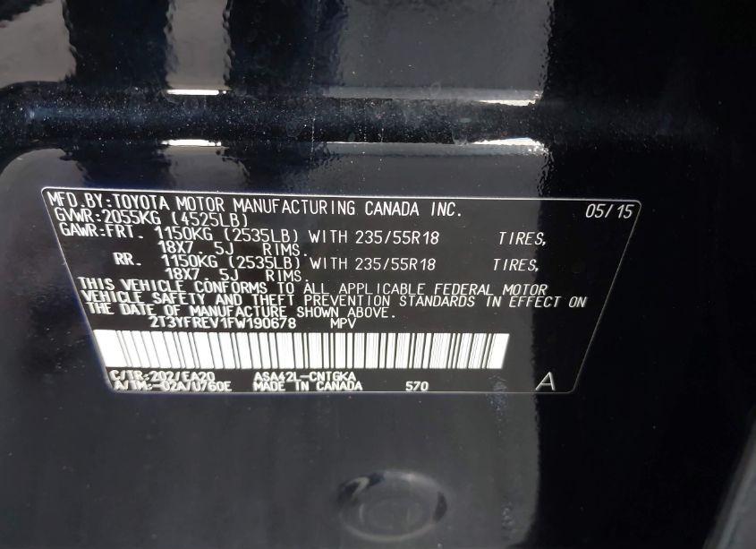 Photo 9 of 2015 Toyota Rav4 LIMITED (VIN 2T3YFREV1FW190678)