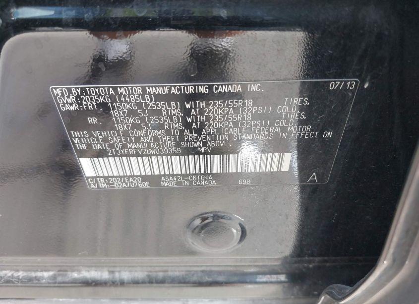 Photo 9 of 2013 Toyota Rav4 LIMITED (VIN 2T3YFREV2DW039359)