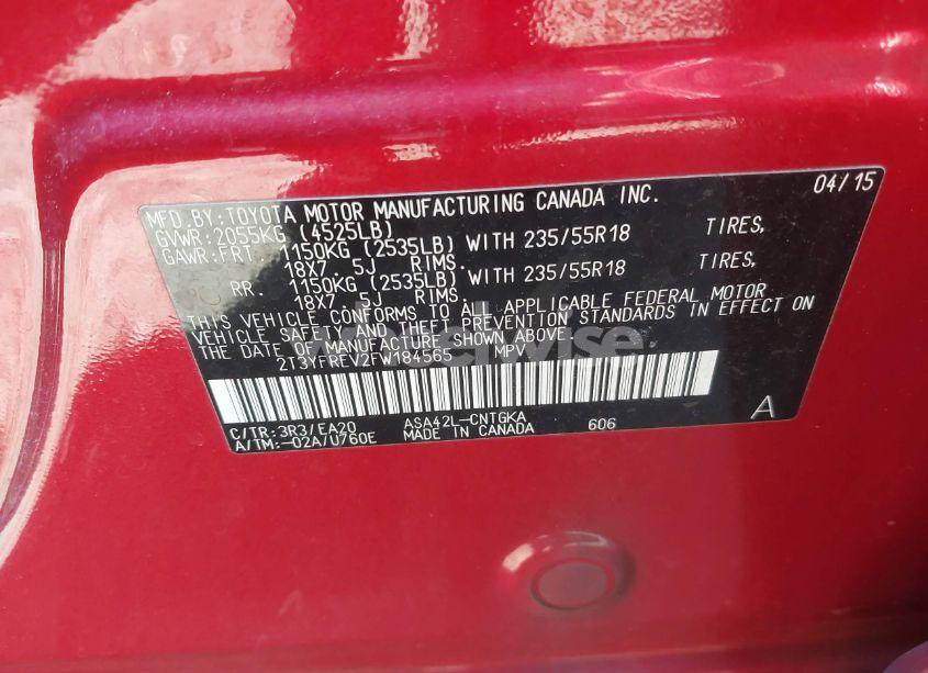 Photo 9 of 2015 Toyota Rav4 LIMITED (VIN 2T3YFREV2FW184565)