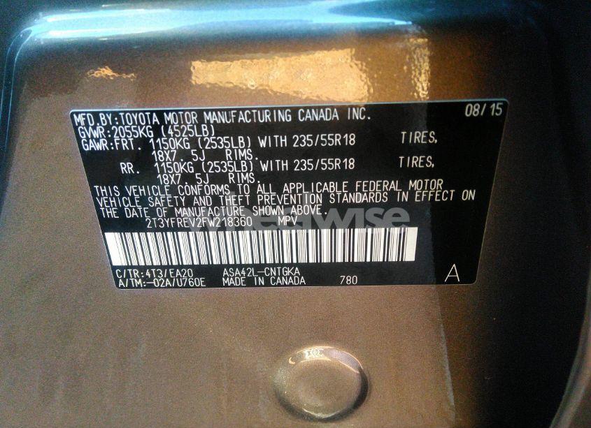 Photo 9 of 2015 Toyota Rav4 LIMITED (VIN 2T3YFREV2FW218360)