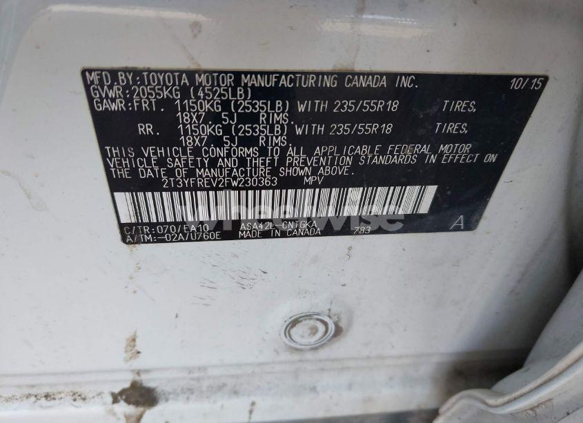 Photo 9 of 2015 Toyota Rav4 LIMITED (VIN 2T3YFREV2FW230363)