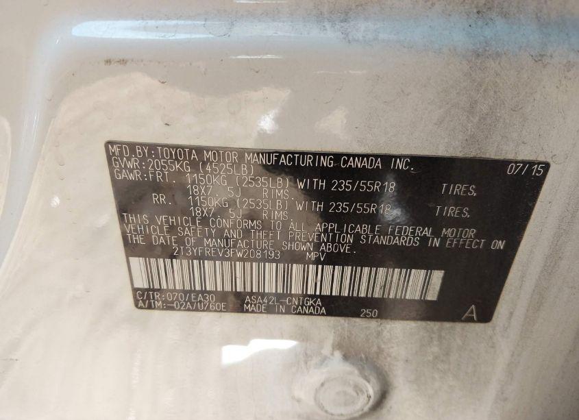 Photo 9 of 2015 Toyota Rav4 LIMITED (VIN 2T3YFREV3FW208193)