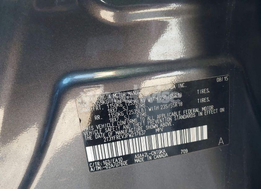 Photo 9 of 2015 Toyota Rav4 LIMITED (VIN 2T3YFREV3FW217637)