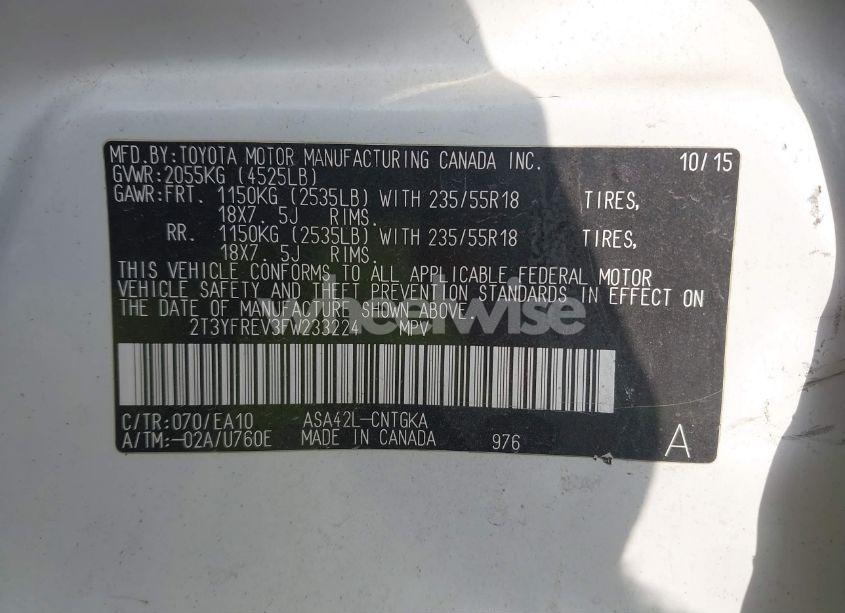 Photo 9 of 2015 Toyota Rav4 LIMITED (VIN 2T3YFREV3FW233224)