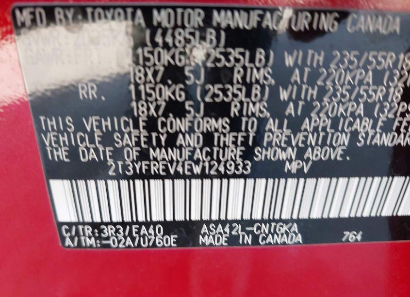 Photo 9 of 2014 Toyota Rav4 LIMITED (VIN 2T3YFREV4EW124933)