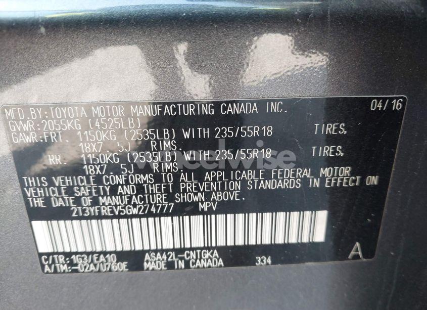 Photo 9 of 2016 Toyota Rav4 LIMITED (VIN 2T3YFREV5GW274777)