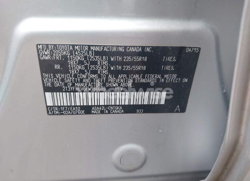 Photo 9 of 2015 Toyota Rav4 LIMITED (VIN 2T3YFREV6FW186609)