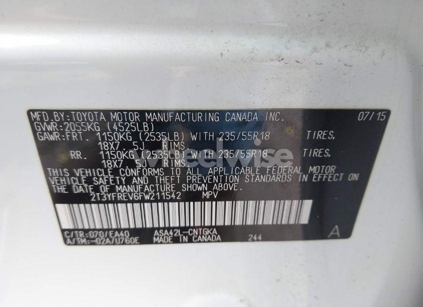 Photo 9 of 2015 Toyota Rav4 LIMITED (VIN 2T3YFREV6FW211542)