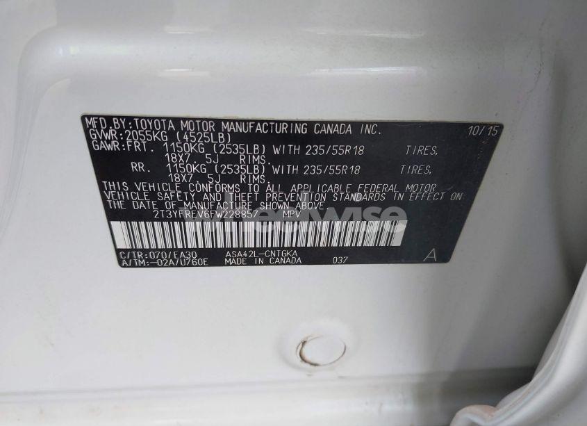 Photo 9 of 2015 Toyota Rav4 LIMITED (VIN 2T3YFREV6FW228857)