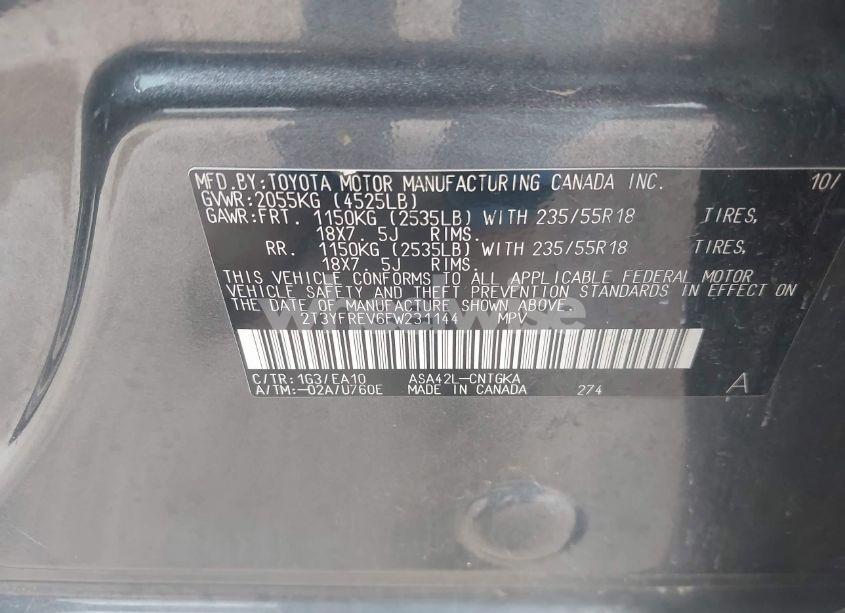 Photo 9 of 2015 Toyota Rav4 LIMITED (VIN 2T3YFREV6FW231144)