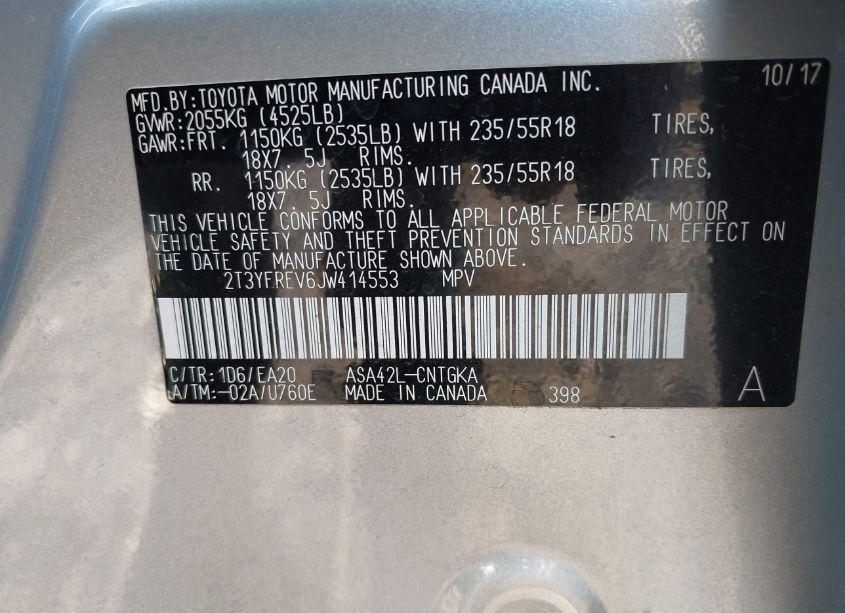 Photo 9 of 2018 Toyota Rav4 LIMITED (VIN 2T3YFREV6JW414553)