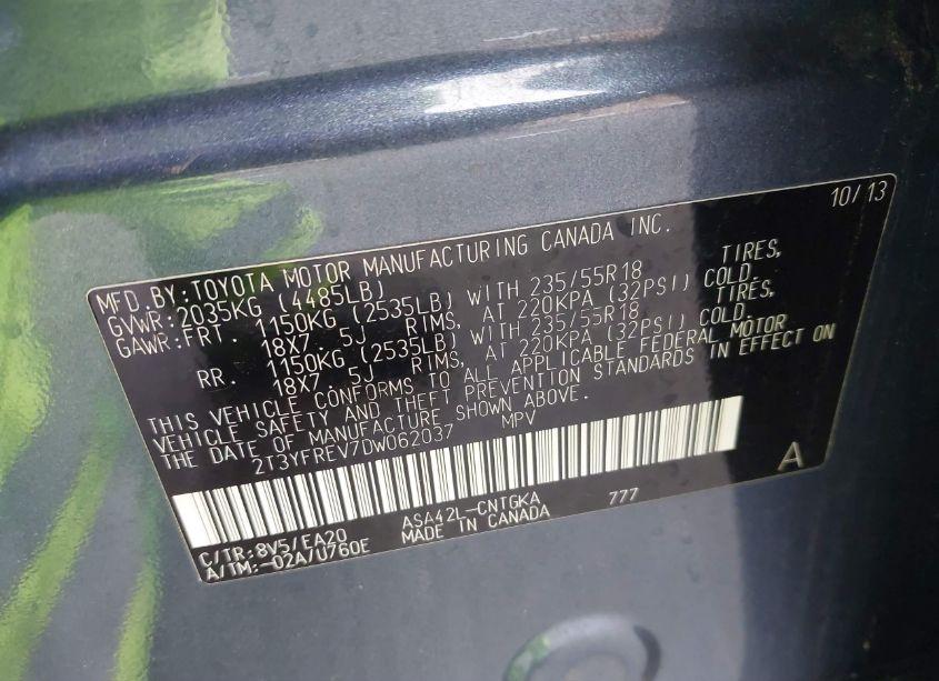 Photo 9 of 2013 Toyota Rav4 LIMITED (VIN 2T3YFREV7DW062037)