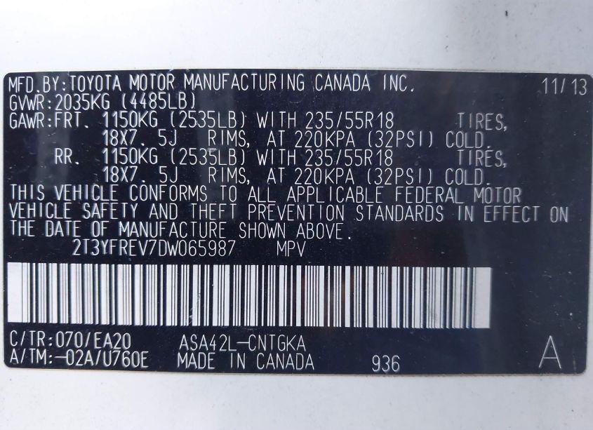 Photo 9 of 2013 Toyota Rav4 LIMITED (VIN 2T3YFREV7DW065987)