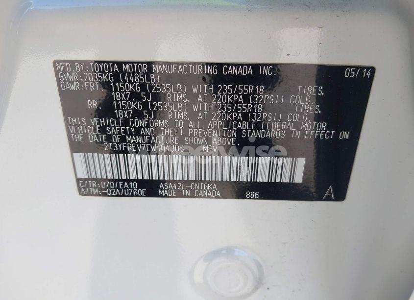 Photo 9 of 2014 Toyota Rav4 LIMITED (VIN 2T3YFREV7EW104305)