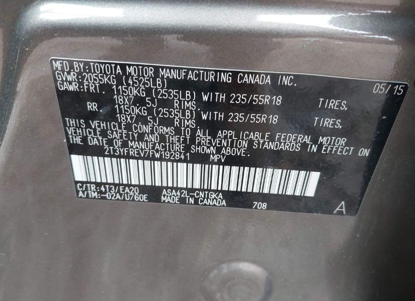 Photo 9 of 2015 Toyota Rav4 LIMITED (VIN 2T3YFREV7FW192841)