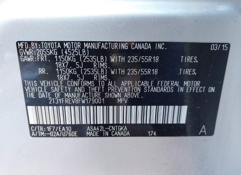 Photo 9 of 2015 Toyota Rav4 LIMITED (VIN 2T3YFREV8FW179001)