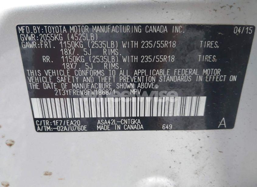 Photo 9 of 2015 Toyota Rav4 LIMITED (VIN 2T3YFREV8FW186871)