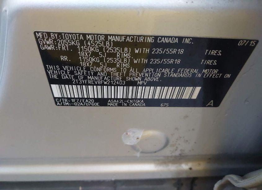 Photo 9 of 2015 Toyota Rav4 LIMITED (VIN 2T3YFREV8FW212403)