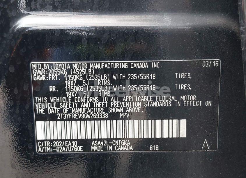 Photo 9 of 2016 Toyota Rav4 LIMITED (VIN 2T3YFREV9GW269338)