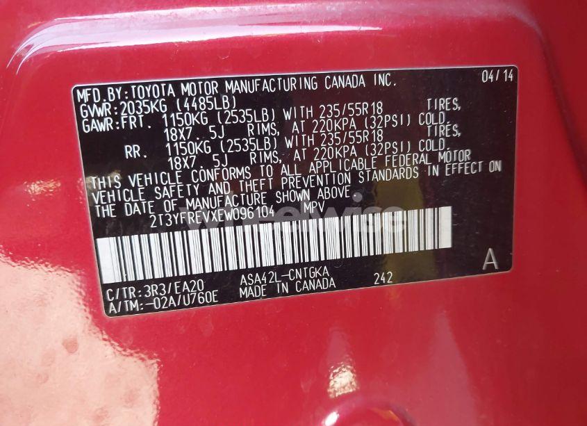 Photo 9 of 2014 Toyota Rav4 LIMITED (VIN 2T3YFREVXEW096104)