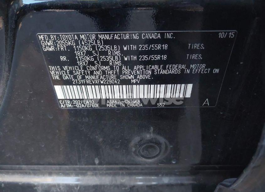 Photo 9 of 2015 Toyota Rav4 LIMITED (VIN 2T3YFREVXFW229042)