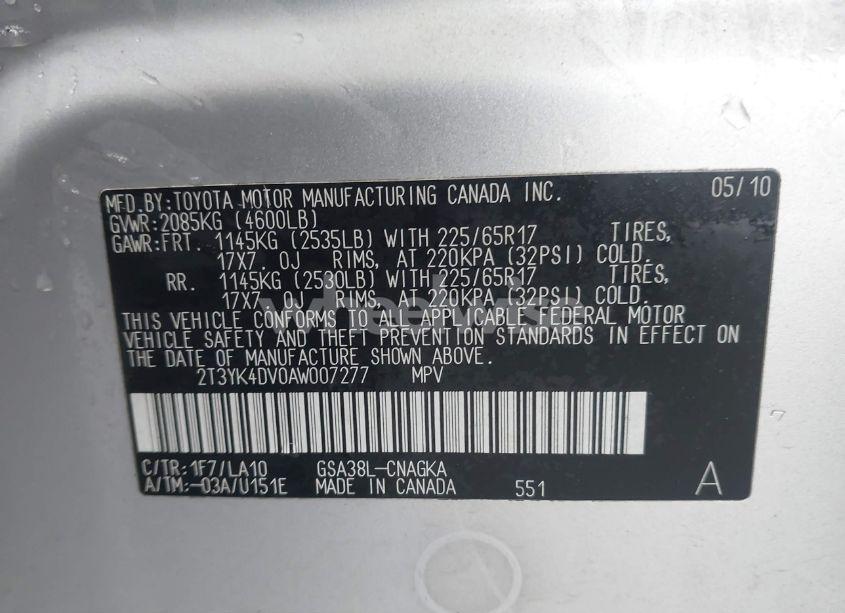 Photo 9 of 2010 Toyota Rav4 LIMITED (VIN 2T3YK4DV0AW007277)