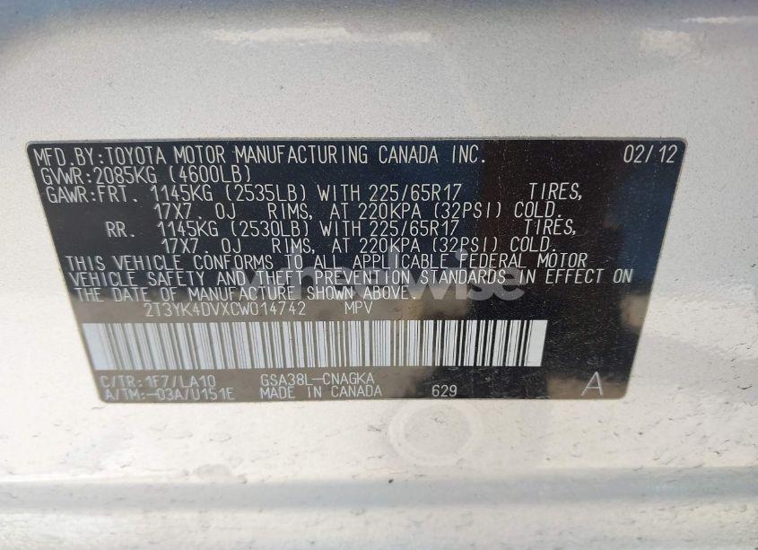 Photo 9 of 2012 Toyota Rav4 LIMITED V6 (VIN 2T3YK4DVXCW014742)