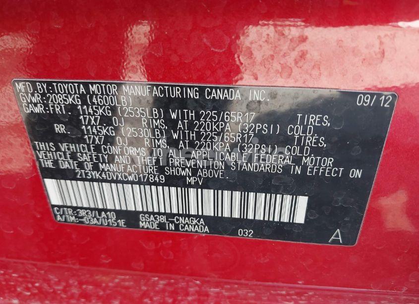 Photo 9 of 2012 Toyota Rav4 LIMITED V6 (VIN 2T3YK4DVXCW017849)