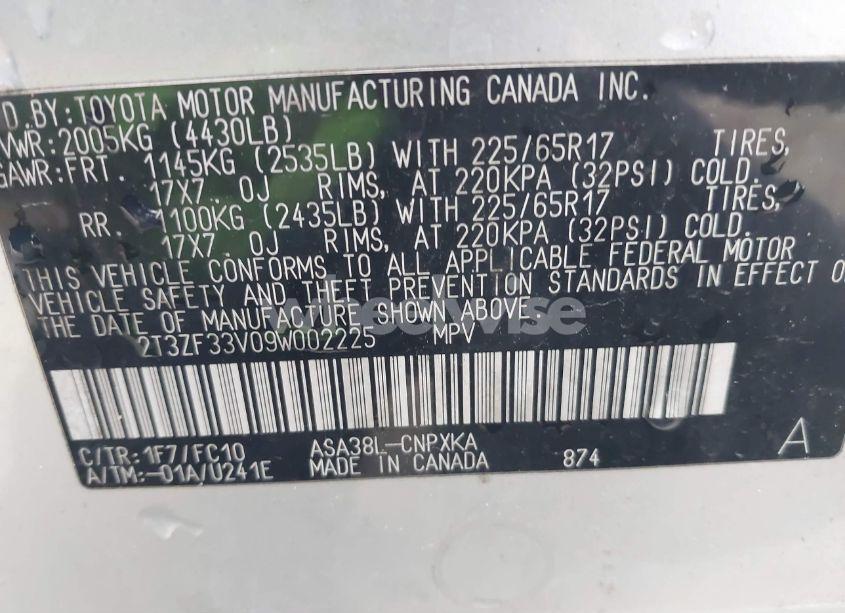 Photo 9 of 2009 Toyota Rav4 (VIN 2T3ZF33V09W002225)