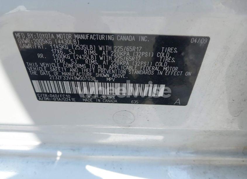 Photo 9 of 2009 Toyota Rav4 (VIN 2T3ZF33V49W007038)