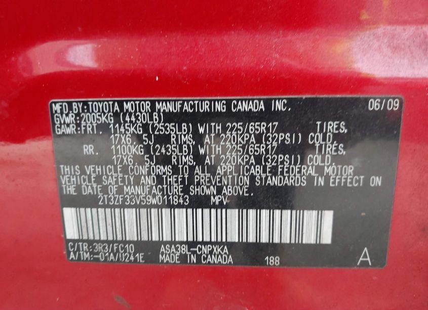 Photo 9 of 2009 Toyota Rav4 (VIN 2T3ZF33V59W011843)