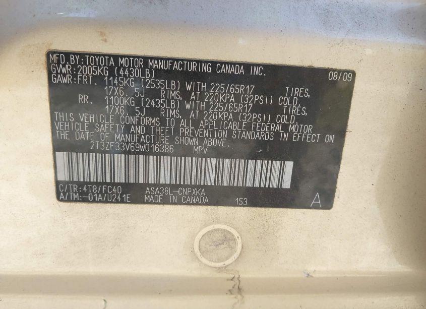 Photo 9 of 2009 Toyota Rav4 (VIN 2T3ZF33V69W016386)