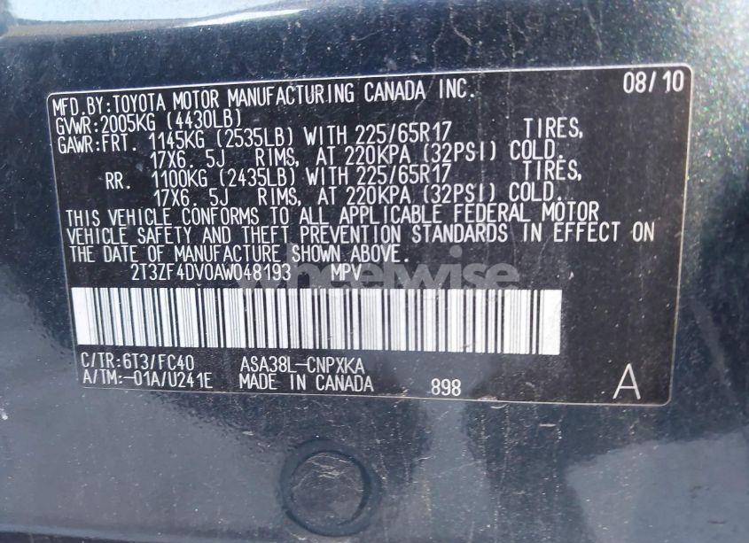 Photo 9 of 2010 Toyota Rav4 (VIN 2T3ZF4DV0AW048193)