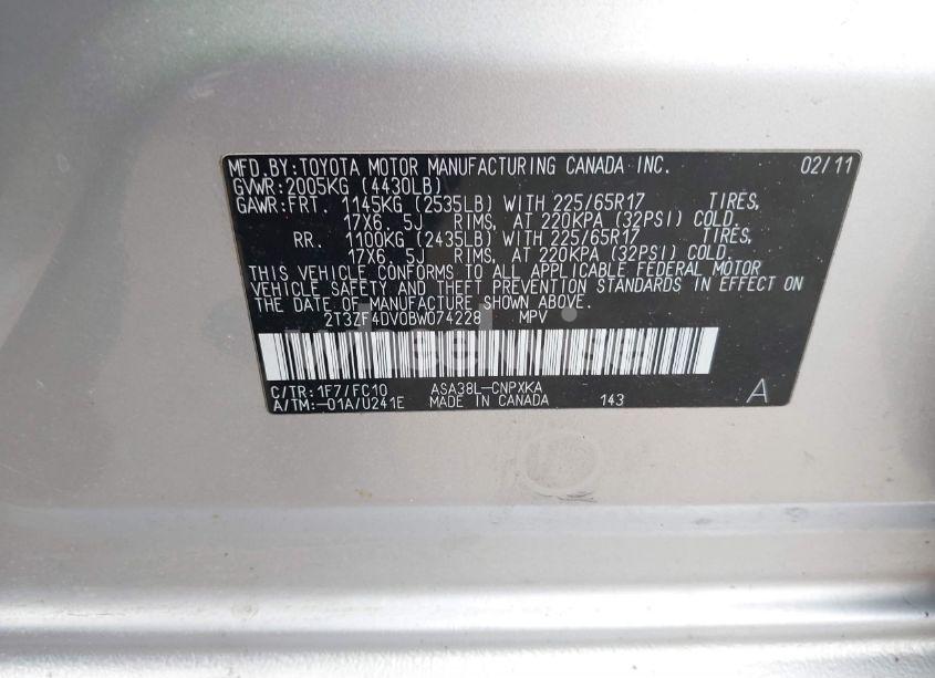 Photo 9 of 2011 Toyota Rav4 (VIN 2T3ZF4DV0BW074228)