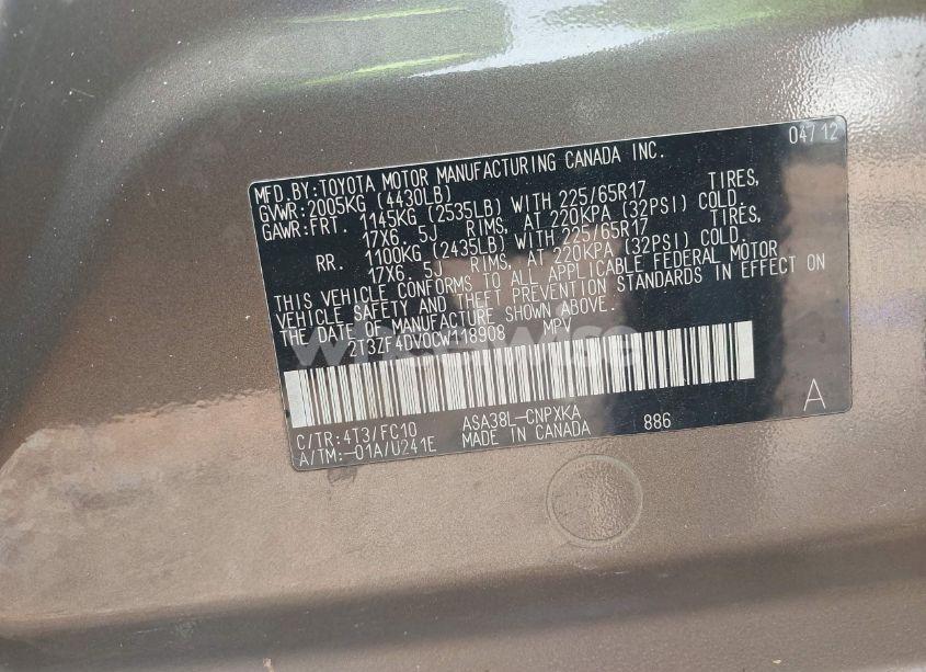 Photo 9 of 2012 Toyota Rav4 (VIN 2T3ZF4DV0CW118908)