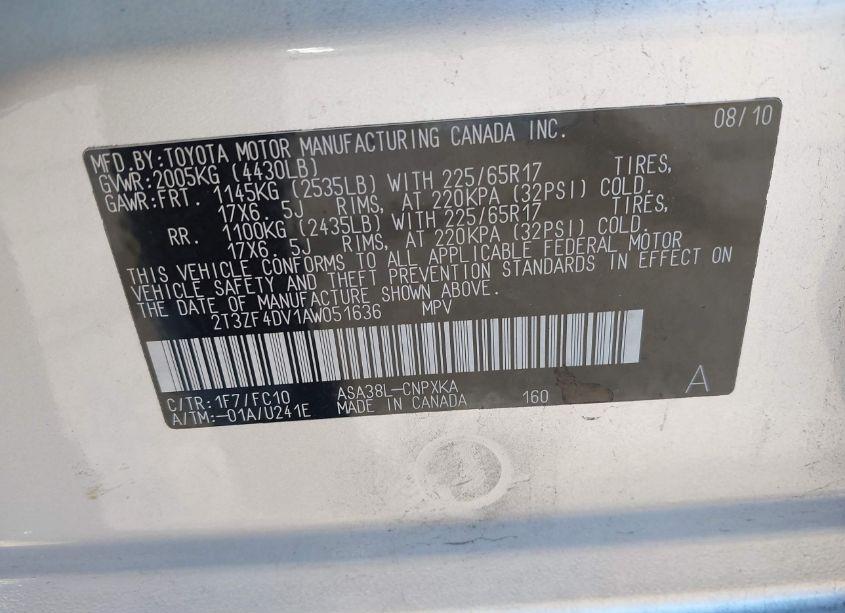 Photo 9 of 2010 Toyota Rav4 (VIN 2T3ZF4DV1AW051636)