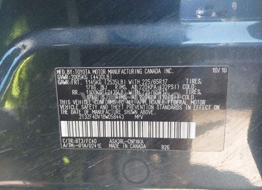 Photo 9 of 2011 Toyota Rav4 (VIN 2T3ZF4DV1BW058443)