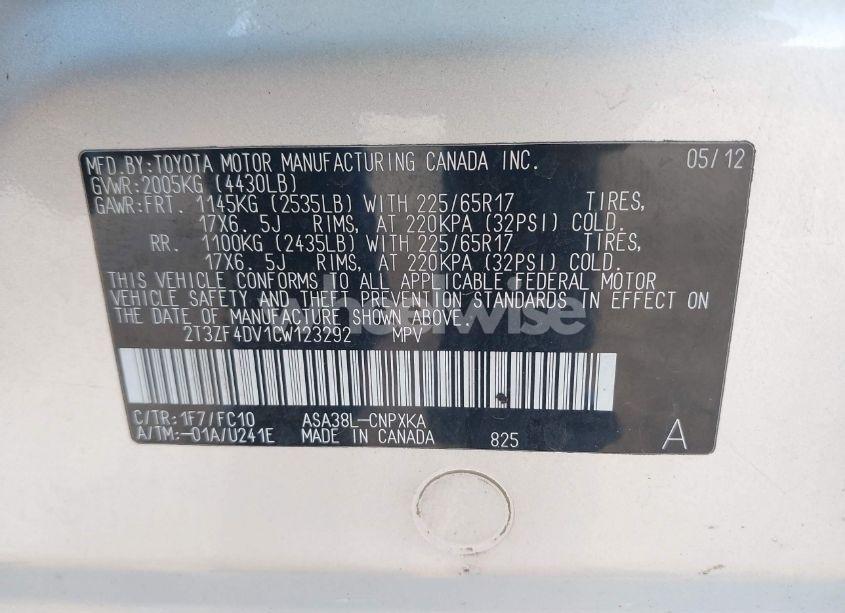 Photo 9 of 2012 Toyota Rav4 (VIN 2T3ZF4DV1CW123292)