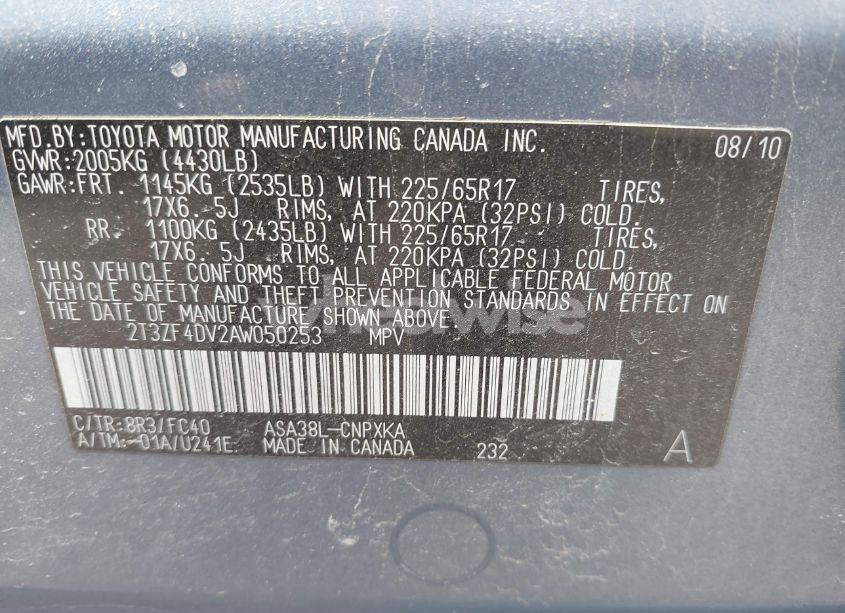 Photo 9 of 2010 Toyota Rav4 (VIN 2T3ZF4DV2AW050253)