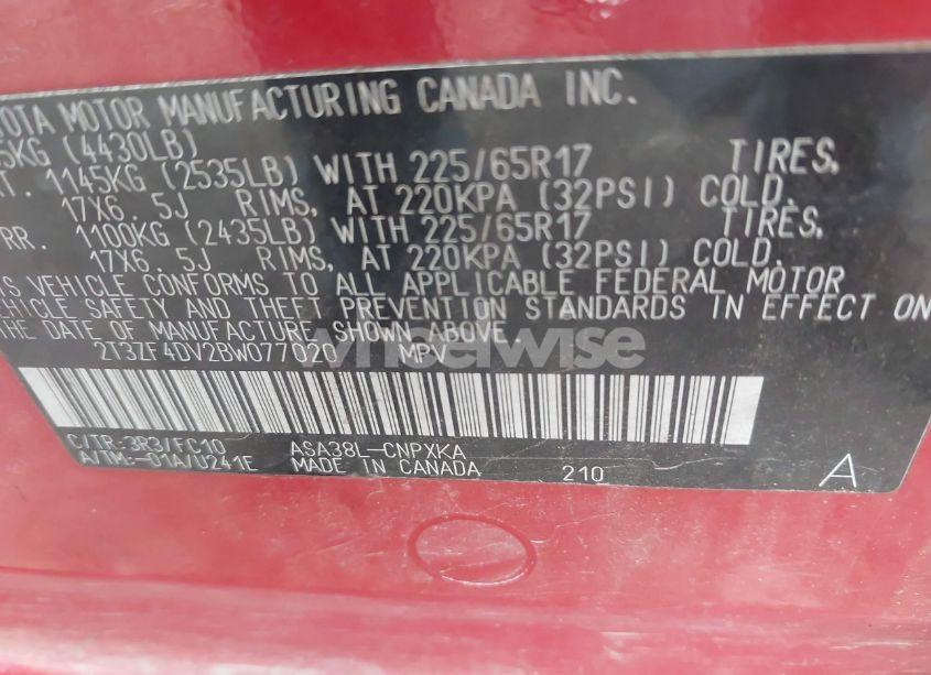 Photo 9 of 2011 Toyota Rav4 N/A (VIN 2T3ZF4DV2BW077020)