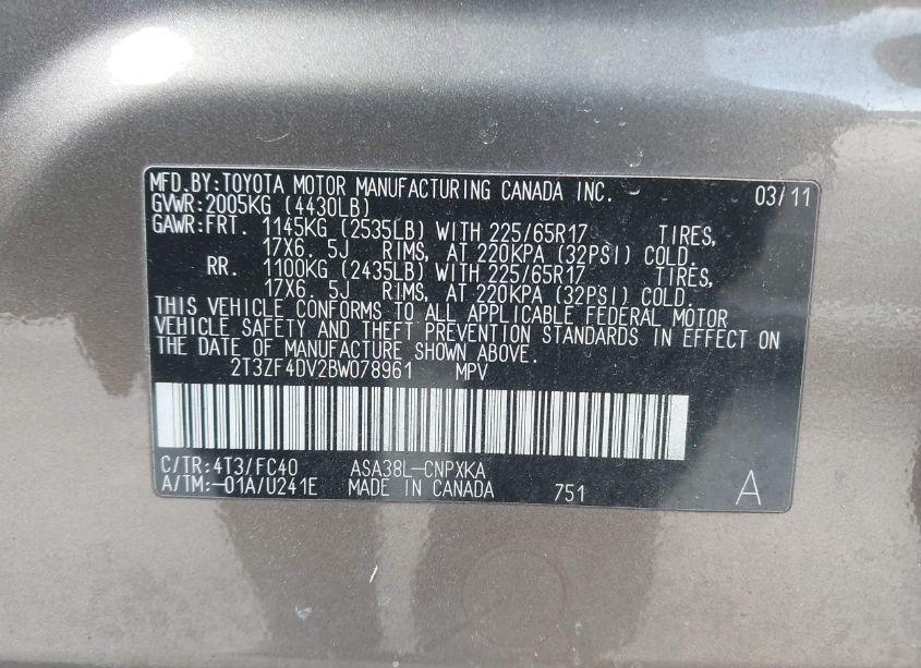 Photo 9 of 2011 Toyota Rav4 (VIN 2T3ZF4DV2BW078961)