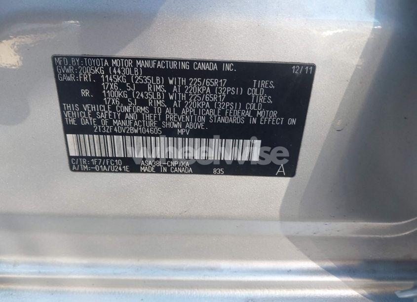 Photo 9 of 2011 Toyota Rav4 (VIN 2T3ZF4DV2BW104605)