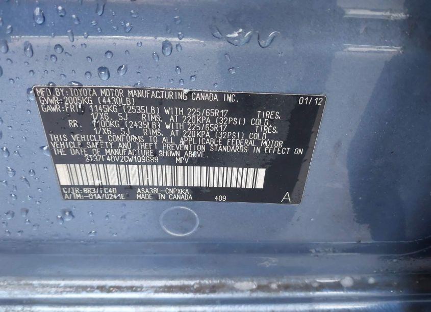 Photo 9 of 2012 Toyota Rav4 (VIN 2T3ZF4DV2CW109689)