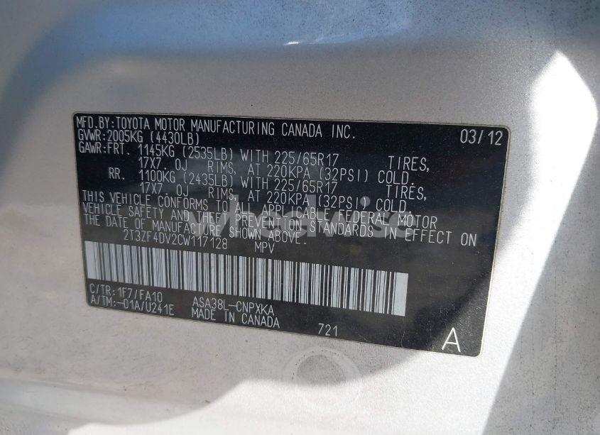 Photo 9 of 2012 Toyota Rav4 (VIN 2T3ZF4DV2CW117128)