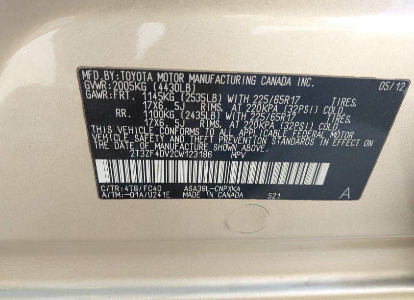 Photo 9 of 2012 Toyota Rav4 (VIN 2T3ZF4DV2CW123186)