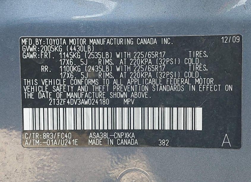 Photo 9 of 2010 Toyota Rav4 (VIN 2T3ZF4DV3AW024180)